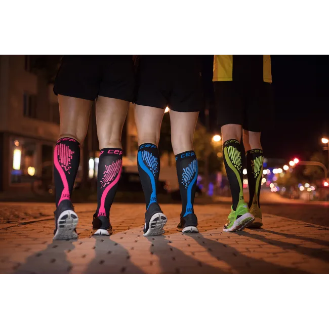 CEP - Sosete compresie alergare cu elemente refectorizante pentru femei Nighttech women socks - negru gri reflect