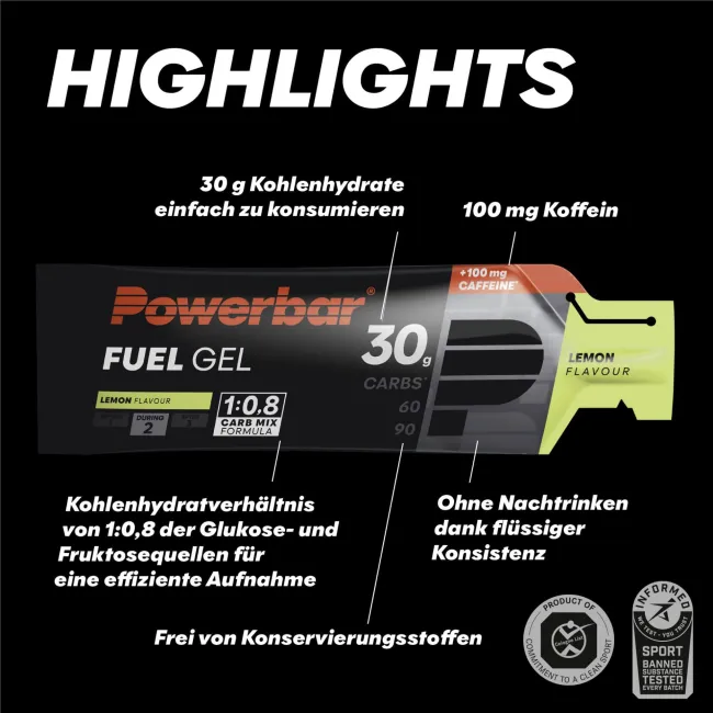 Powerbar - gel energizant Fuel 30, aroma lamaie si cafeina - 50ml