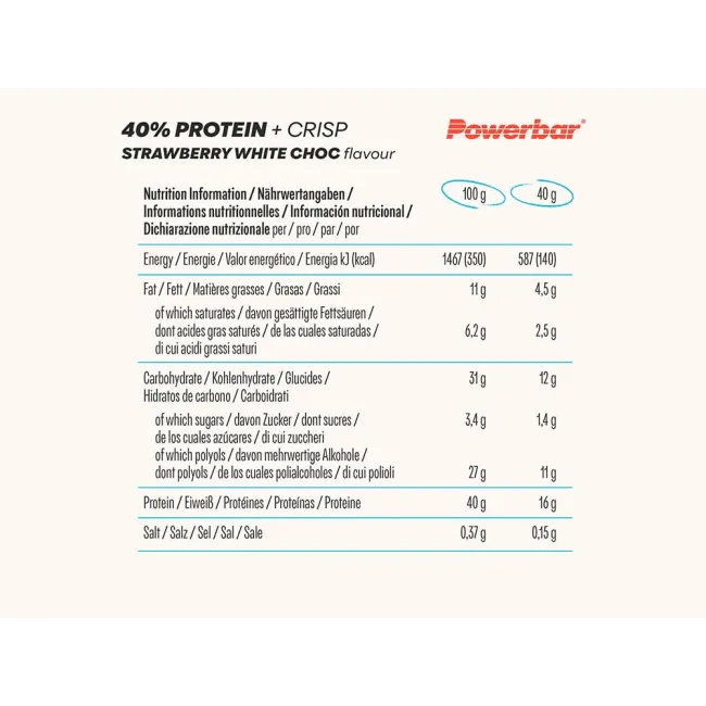 Powerbar - baton proteic - Protein+ 40% - capsuni ciocolata alba - 40g