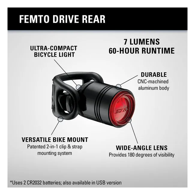 Lezyne - Femto - Lumina spate - 7 lumeni - negru