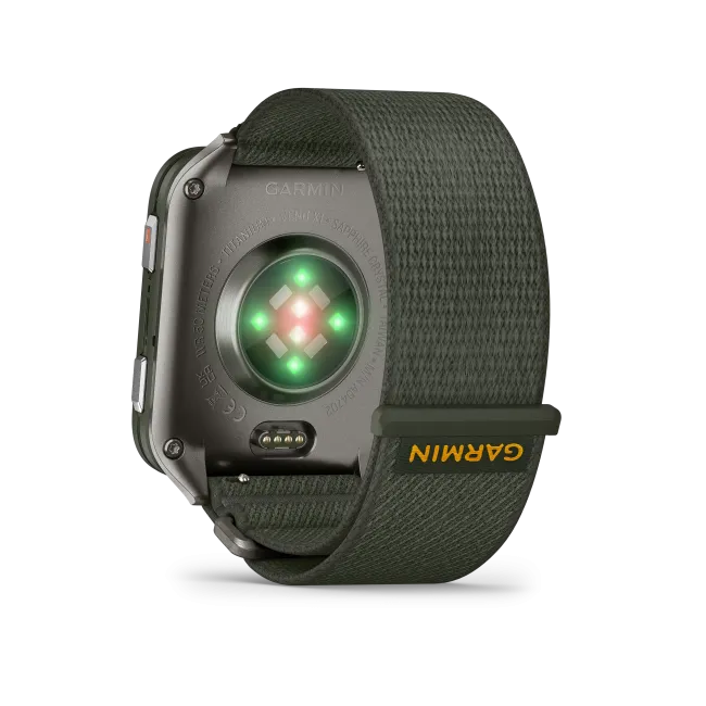 Garmin - Venu X1 - smartwatch cu GPS și AMOLED - Moss cu spate din titan argintiu și curea din nailon ComfortFit Moss