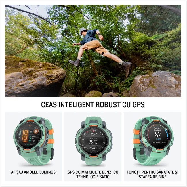 Garmin INSTINCT 3 - 45 mm AMOLED negru cu curea albastru inten | neagră - smartwatch robust cu GPS