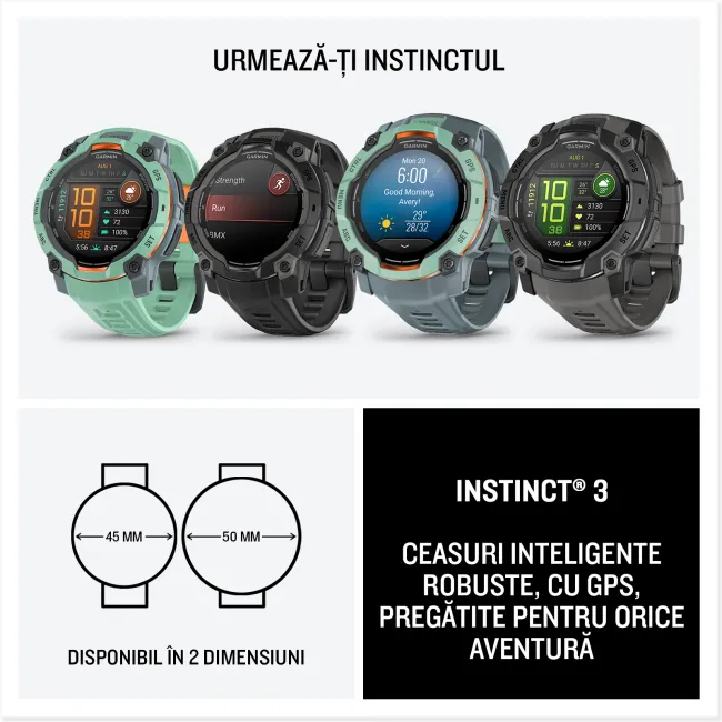 Garmin INSTINCT 3 - 45 mm AMOLED negru cu curea albastru inten | neagră - smartwatch robust cu GPS