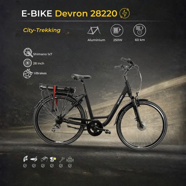 Bicicleta electrica Devron 28220 - 28 inch, M, Negru