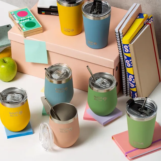 Cana termoizolanta cu pai Nava 360ml roz