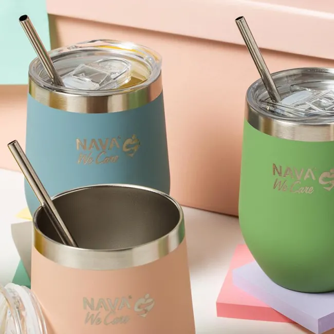 Cana termoizolanta cu pai Nava 360ml verde