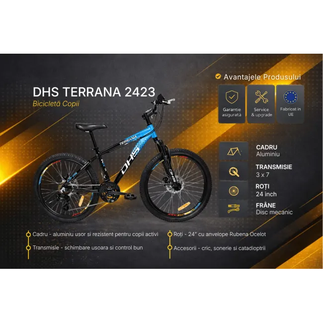Bicicleta Copii Dhs Terrana 2423, model 2026 - 24 Inch, Albastru-Negru