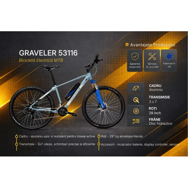 Bicicleta electrica Mtb Graveler 53116 - 29 inch, M, Gri