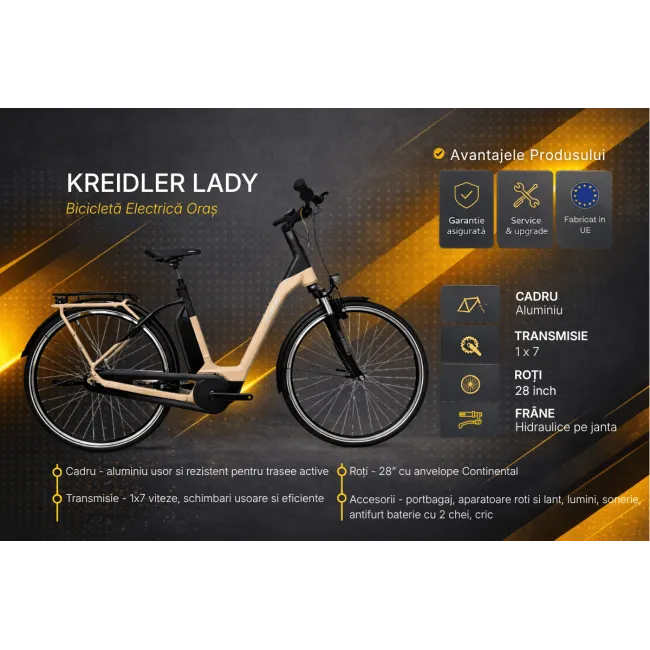 Bicicleta electrica Oras Kreidler Lady - 28 inch, L, Crem