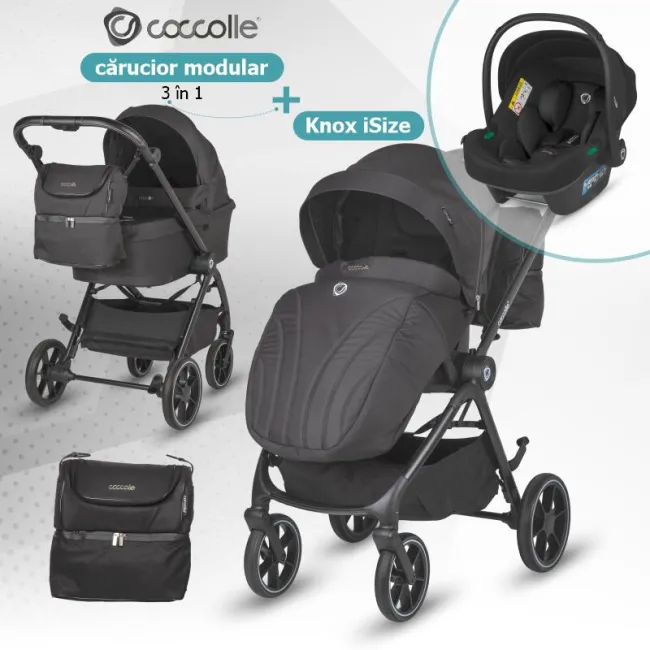 Carucior modular 2in1 Coccolle Serry Jet black+ Scoica auto iSize Coccolle Knox Black