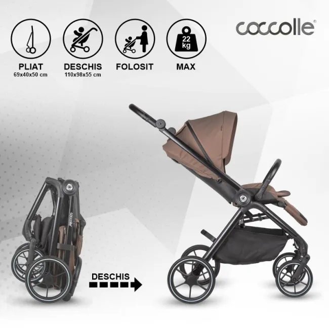 Carucior modular 2in1 Coccolle Serry Light taupe+ Scoica auto iSize Coccolle Knox Black