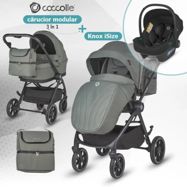 Carucior modular 2in1 Coccolle Serry Moss green+ Scoica auto iSize Coccolle Knox Black