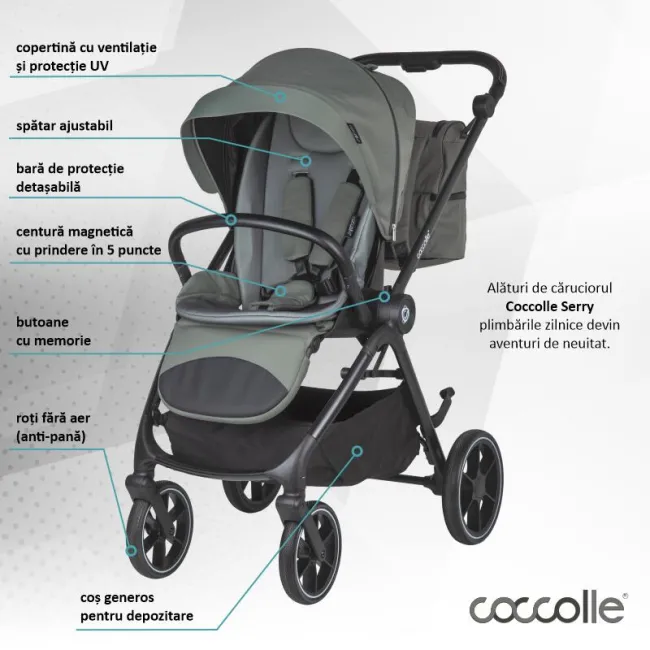 Carucior modular 2in1 Coccolle Serry Moss green+ Scoica auto iSize Coccolle Knox Black