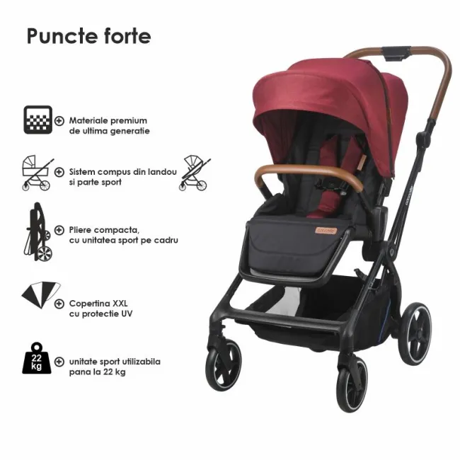 Carucior modular 3in1 Coccolle Saliara Cabernet+ Scoica auto iSize Coccolle Knox Black