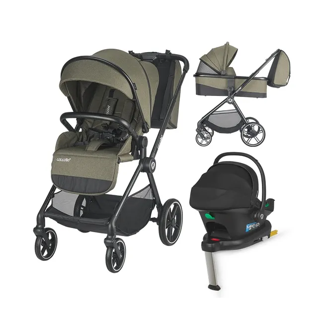 Carucior modular 4in1 Coccolle Lissia Moss green cu Scoica auto iSize Coccolle Knox Black si Baza isofix iSize Coccolle Knox