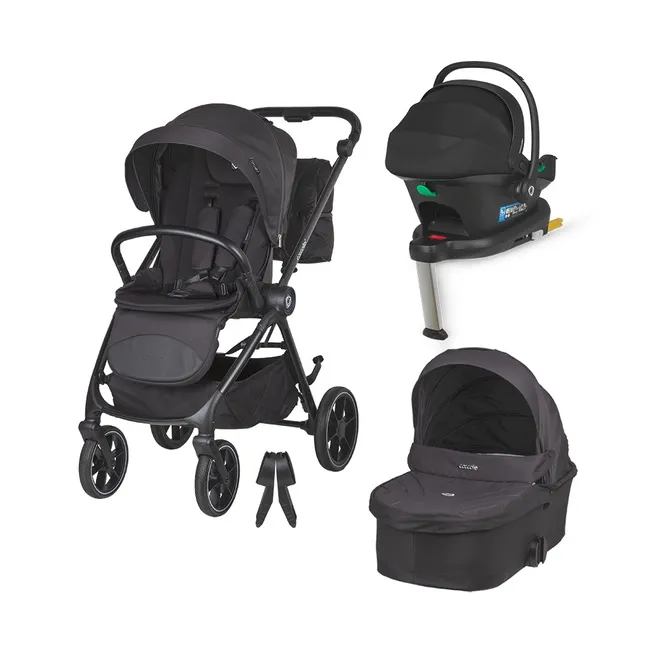 Carucior modular 4in1 Coccolle Serry Jet black cu Scoica auto iSize Coccolle Knox Black si Baza isofix iSize Coccolle Knox