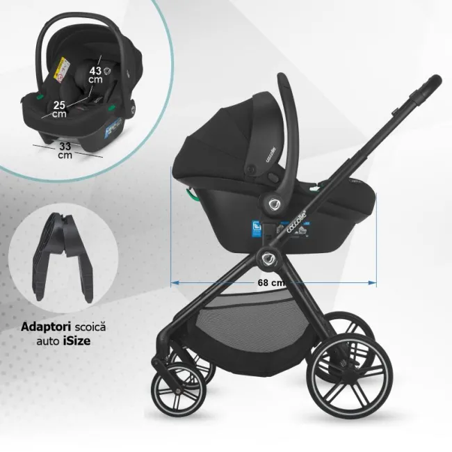 Carucior modular 4in1 Coccolle Serry Jet black cu Scoica auto iSize Coccolle Knox Black si Baza isofix iSize Coccolle Knox