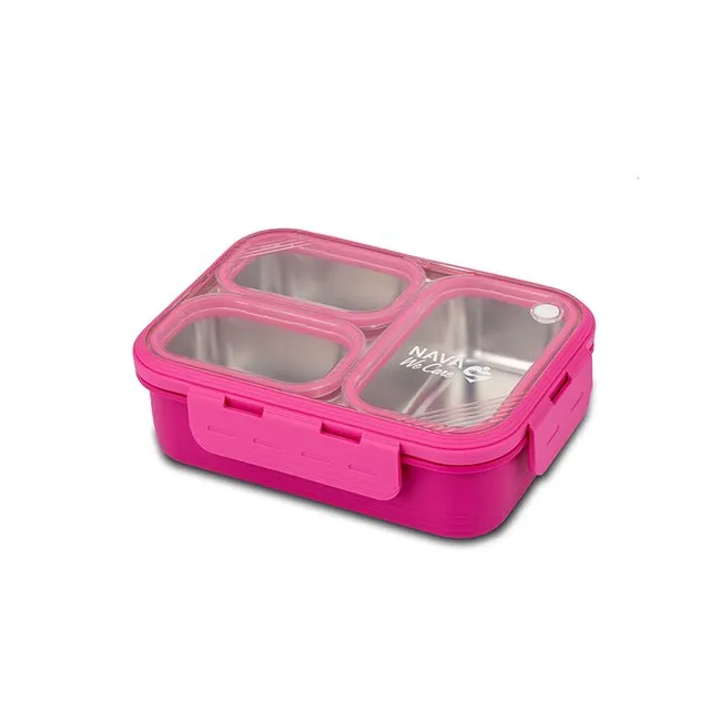 Recipient dreptunghiular pentru alimente Bento din oțel inoxidabil "We Care", magenta 800ml