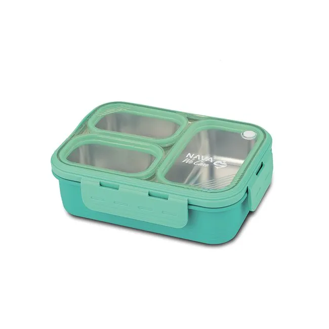 Recipient dreptunghiular pentru alimente Bento din oțel inoxidabil "We Care", turcoaz 800ml