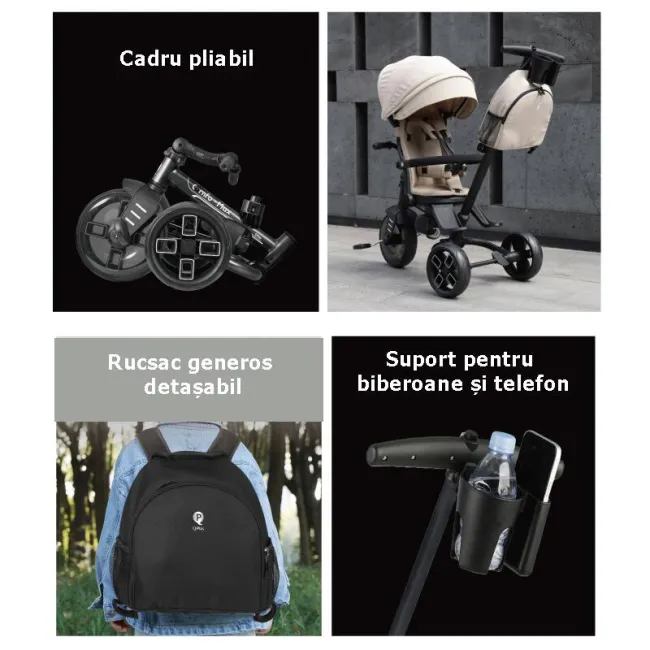 Tricicleta ultrapliabila Qplay Comfo Max Bej inchis