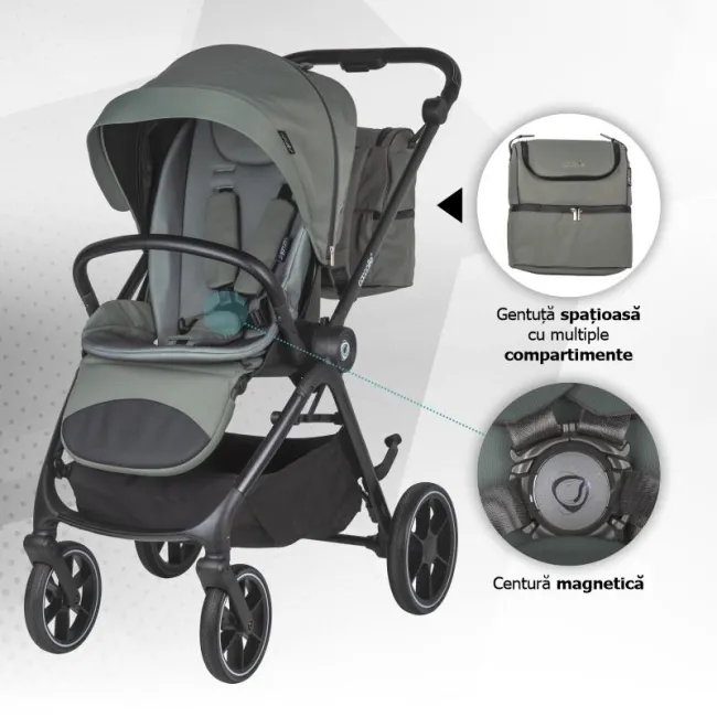Carucior modular 4in1 Coccolle Serry Moss green cu Scoica auto iSize Coccolle Knox Black si Baza isofix iSize Coccolle Knox