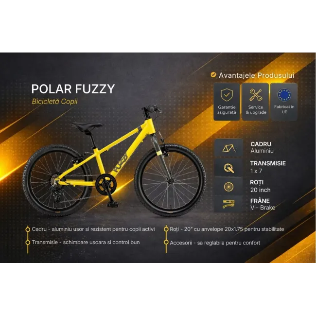 Bicicleta Copii Polar Fuzzy - 20 Inch, Galben
