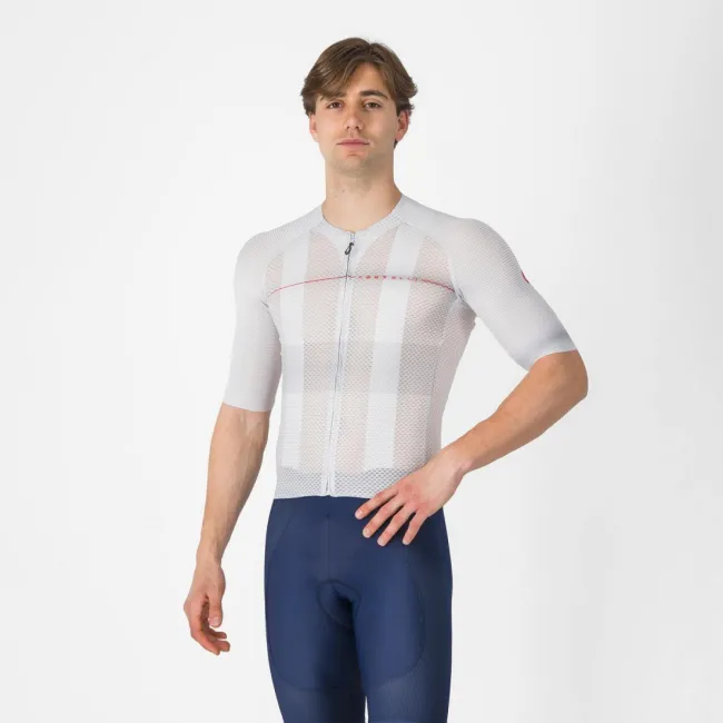 Tricou cu maneca scurta Castelli Climbers A/C, pentru barbati, gri argintiu/rosu, S