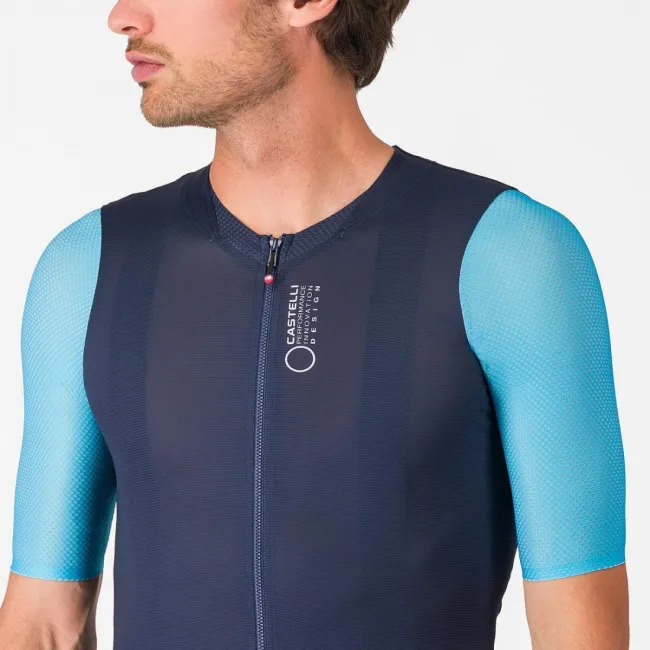 Tricou cu maneca scurta Castelli Corretto, pentru barbati, albastru neon/albastru belgian XXL