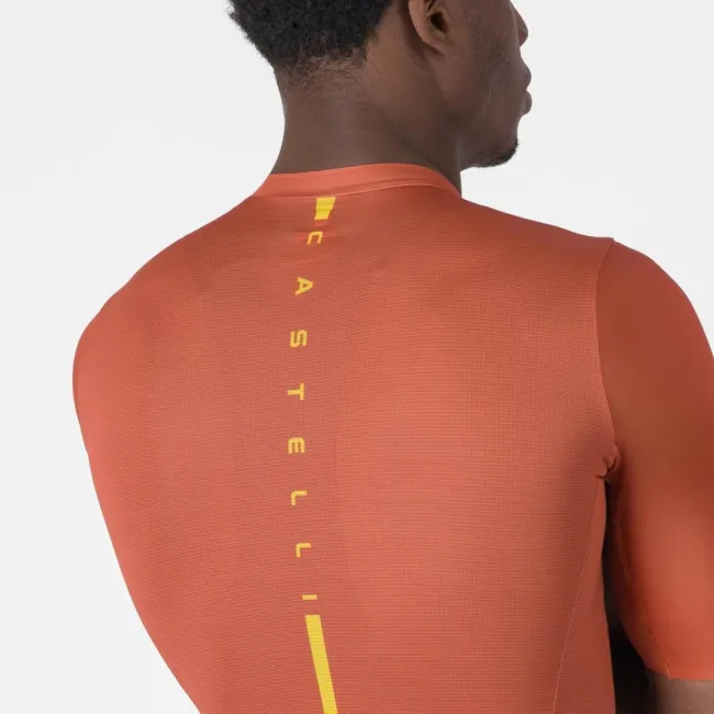 Tricou cu maneca scurta Castelli Drittone Logo, pentru barbati, paprika/mango mojito XL