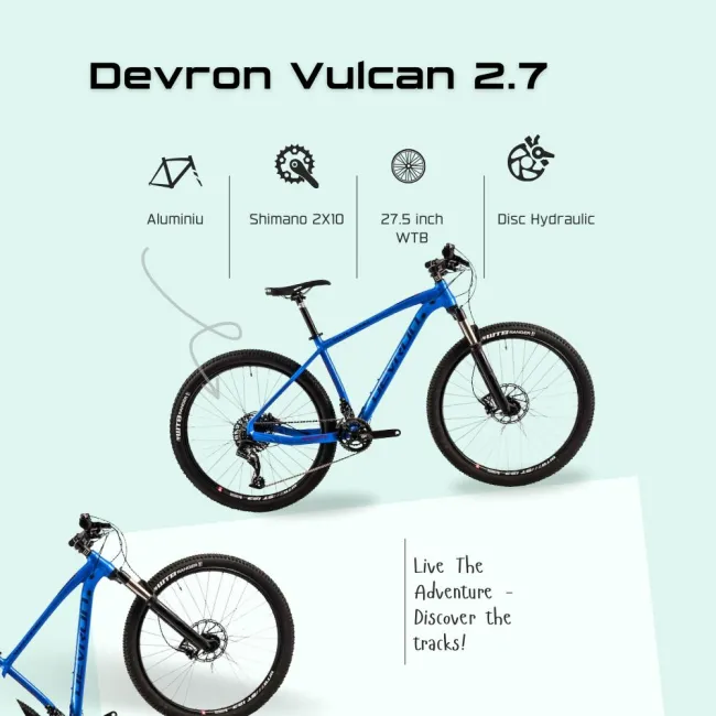 Bicicleta Mtb Devron Vulcan 2.7 - 27.5 Inch, 2x10 viteze, S, Albastru