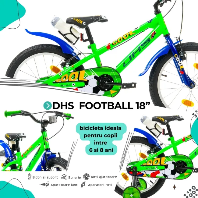 Bicicleta Copii DHS Football - 18 Inch, Verde Reambalat