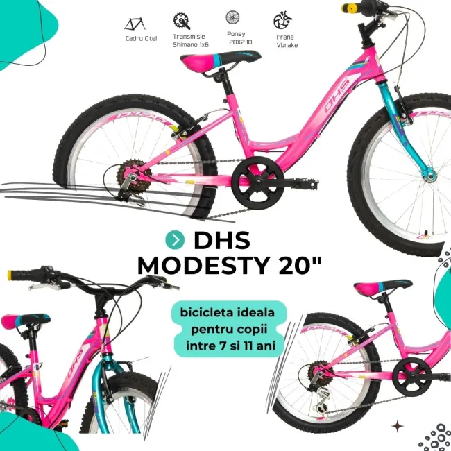 Bicicleta Copii DHS Modesty - 20 Inch, Roz Reambalat