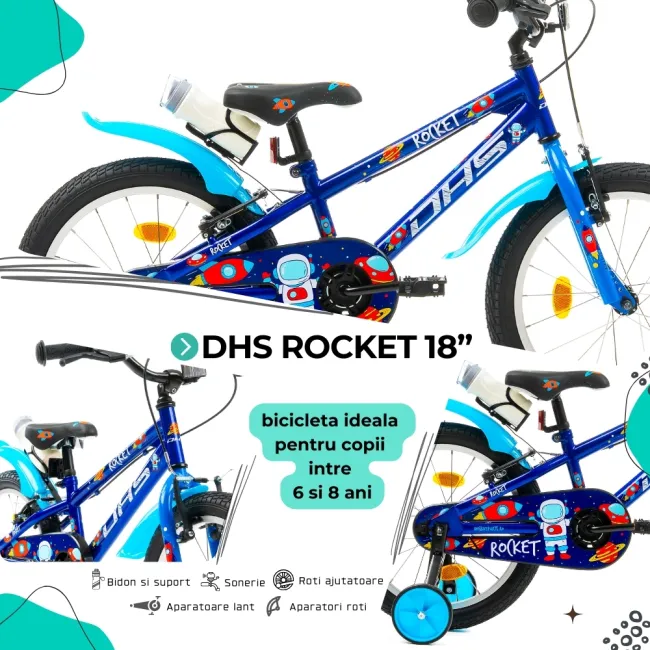 Bicicleta Copii DHS Rocket - 18 Inch, Albastru Reambalat