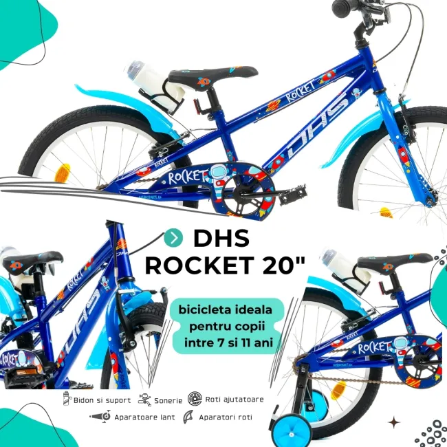 Bicicleta Copii DHS Rocket - 20 Inch, Albastru Reambalat