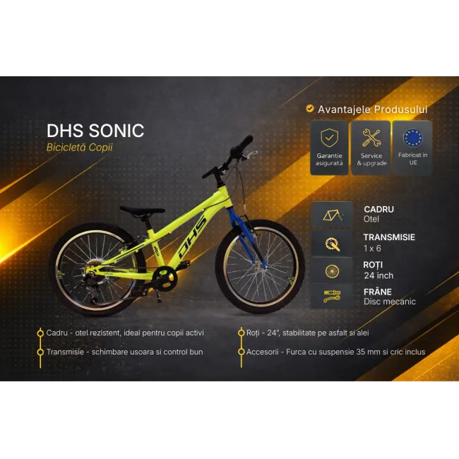 Bicicleta Copii DHS Sonic - 20 inch, Galben-Albastru Reambalat