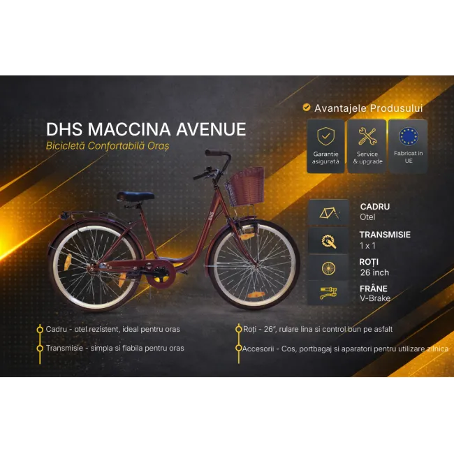 Bicicleta Oras DHS Maccina Avenue - 26 inch, Maro Reambalat