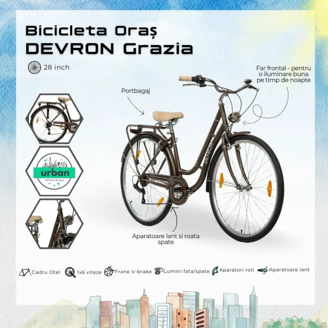 Bicicleta Oras Devron Grazia 6s Retro - 28 Inch, M, Maro Reambalat