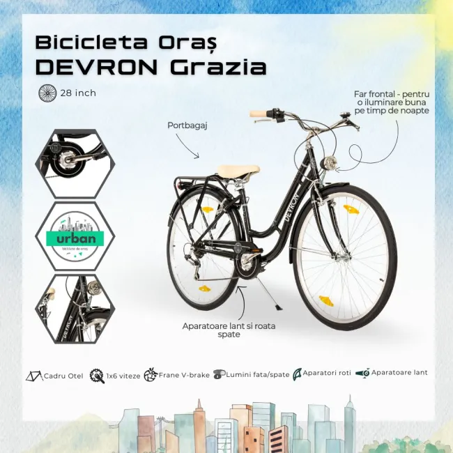 Bicicleta Oras Devron Grazia 6s Retro - 28 Inch, M, Negru Reambalat