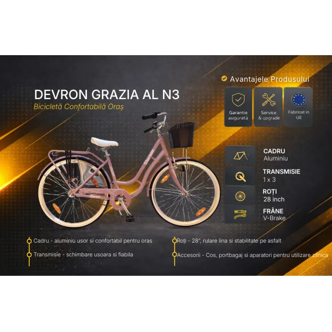 Bicicleta Oras Devron Grazia AL N3 - 28 inch, M, Roz Reambalat