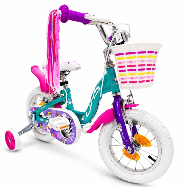 Bicicleta Copii DHS Unicorn - 12 Inch, Albastru/Roz, Reambalat