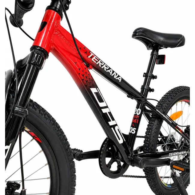 Bicicleta Copii Dhs Terrana 2023, model 2026 - 20 Inch, Rosu-Negru