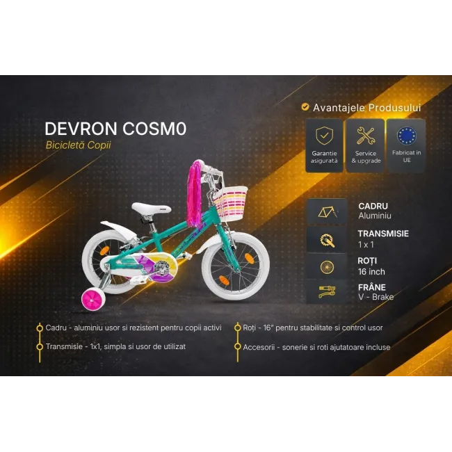 Bicicleta Copii Devron Cosmo - 16 Inch, Turcoaz