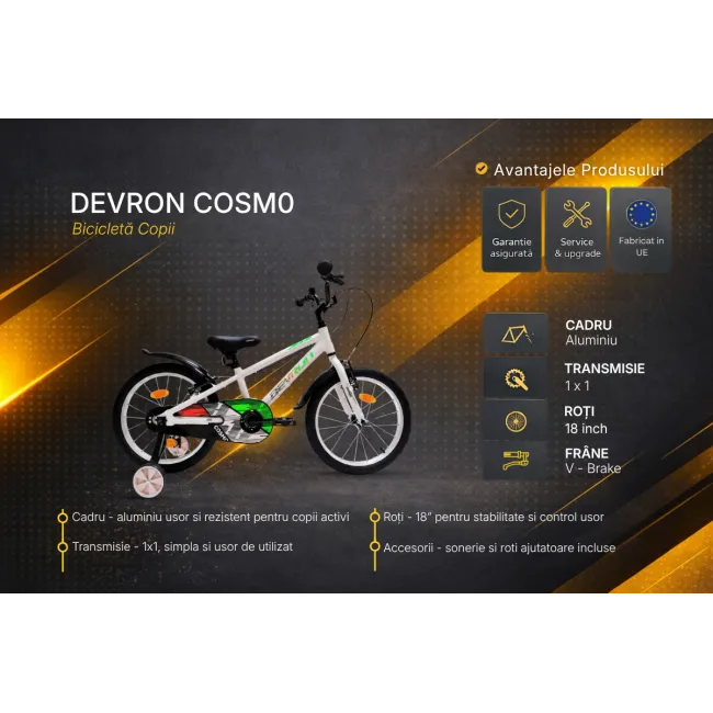 Bicicleta Copii Devron Cosmo - 18 Inch, Argintiu