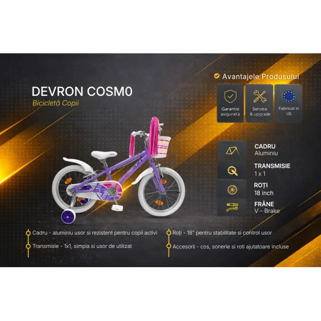 Bicicleta Copii Devron Cosmo - 18 Inch, Mov