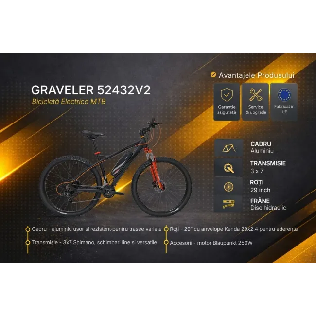 Bicicleta electrica MTB Graveler 52432V2 - 29 inch, M, Negru