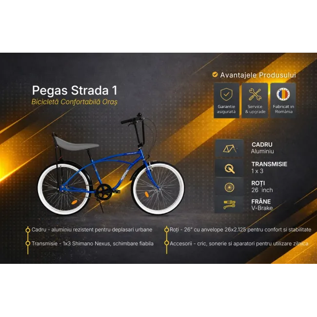 Bicicleta Oras Pegas Strada 1 - 26 inch, M, Albastru
