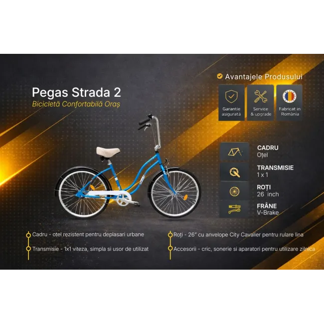 Bicicleta Oras Pegas Strada 2 - 26 inch, 1S, M, Albastru