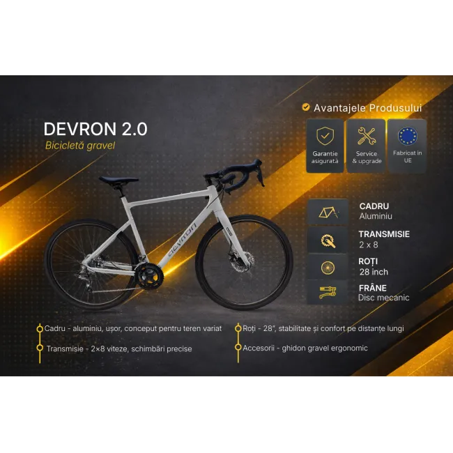 Bicicleta Gravel Devron 2.0 - 28 inch, M, Gri, Reambalat