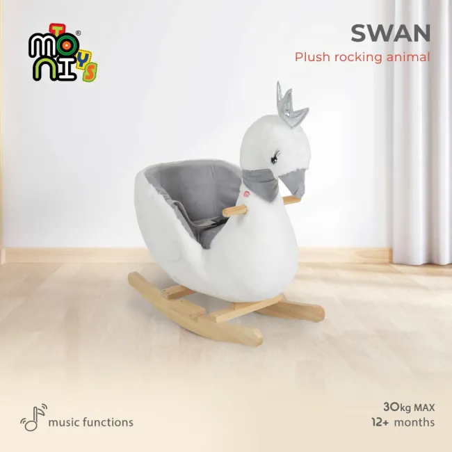 Balansoar plusat pentru copii Moni Swan, model lebada, cu manere si sezut confortabil