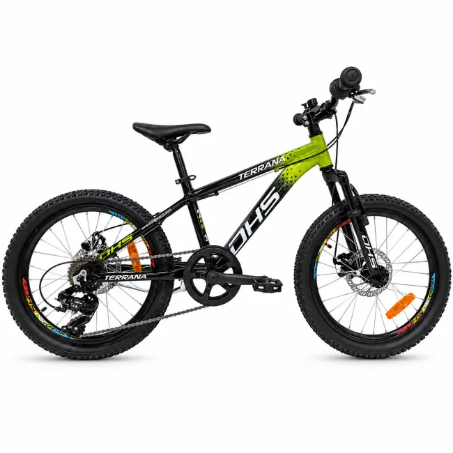 Bicicleta Copii Dhs Terrana 2023B, model 2026 - 20 Inch, Negru-Verde
